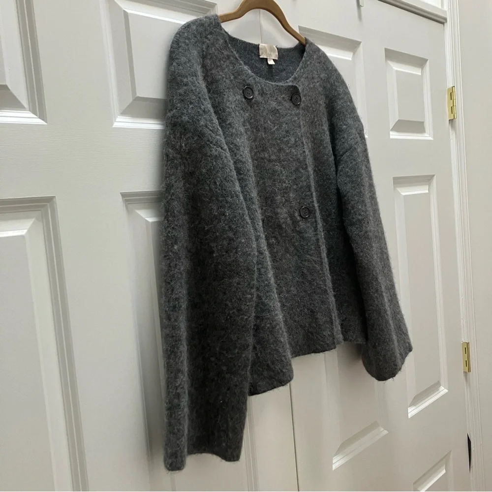 J Crew Collection Alpaca Wool Double Breasted Collarless Sweater Coat Cardigan